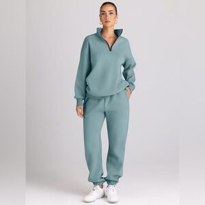 Women's Teal High-Neck Jacket and Pants Set Sz L
